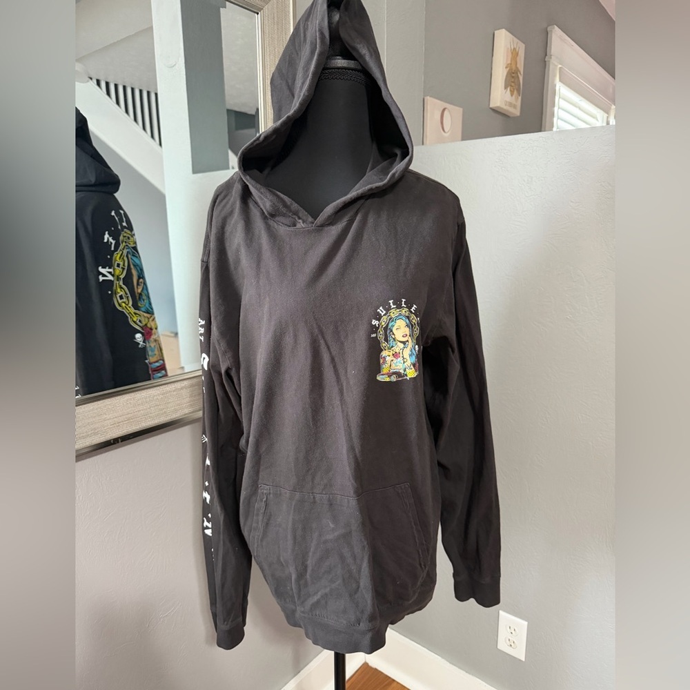 Sullen Art Collective black graphic tatted lady El Camino pullover hoodie large